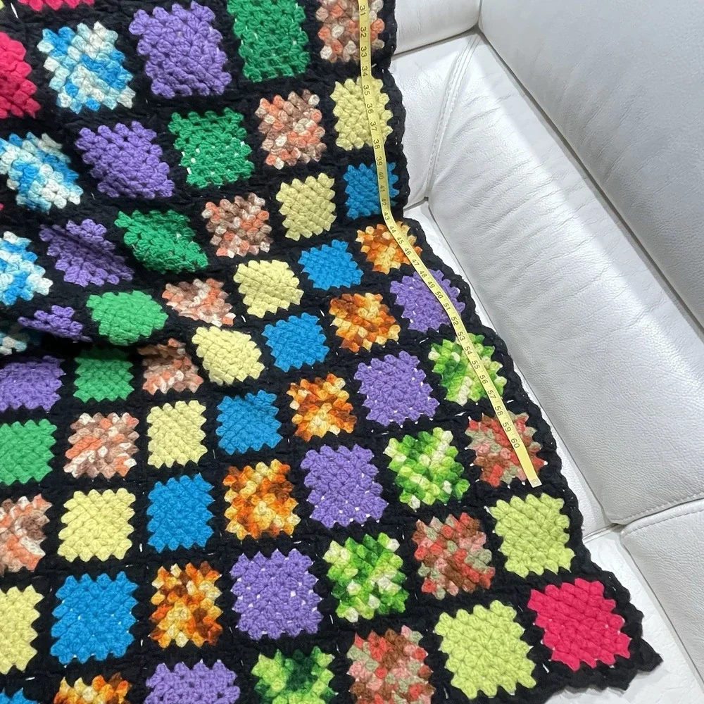 Vintage Retro Handmade Granny Square Crochet Wool Afghan Throw Blanket 70